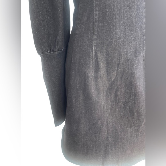 TOPSHOP SEAMED DENIM IN WASHED BLACK ROUND NECK PUFF SHOULDER | SIZE UK10  NWT - Picture 9 of 12